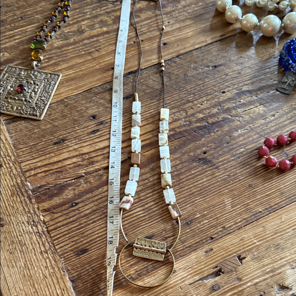 Gold & White Beaded Long Necklace